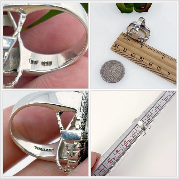 Sterling Silver 925 Vintage Marcasite and Mother of Pearl Ring Size 7 Chunky GUC - Picture 12 of 12